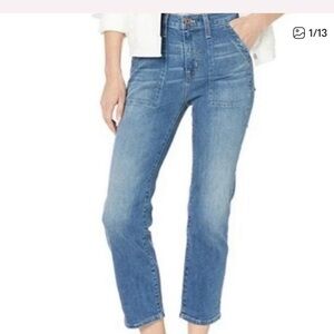 J Crew Factory Cropped Blue Jean Size 26  Straight Leg Patch Pocket